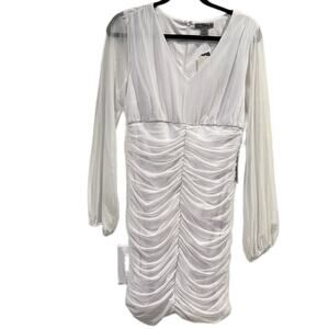 NWT LOVE X DESIGN mini dress v-neck long sleeve rushed Women Size Medium White